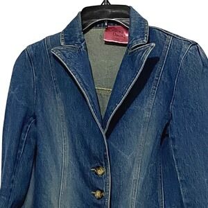 Carols Denims Blue Jean Jacket‎ Womens S Blue Vintage Y2K Denim Blazer Hipster